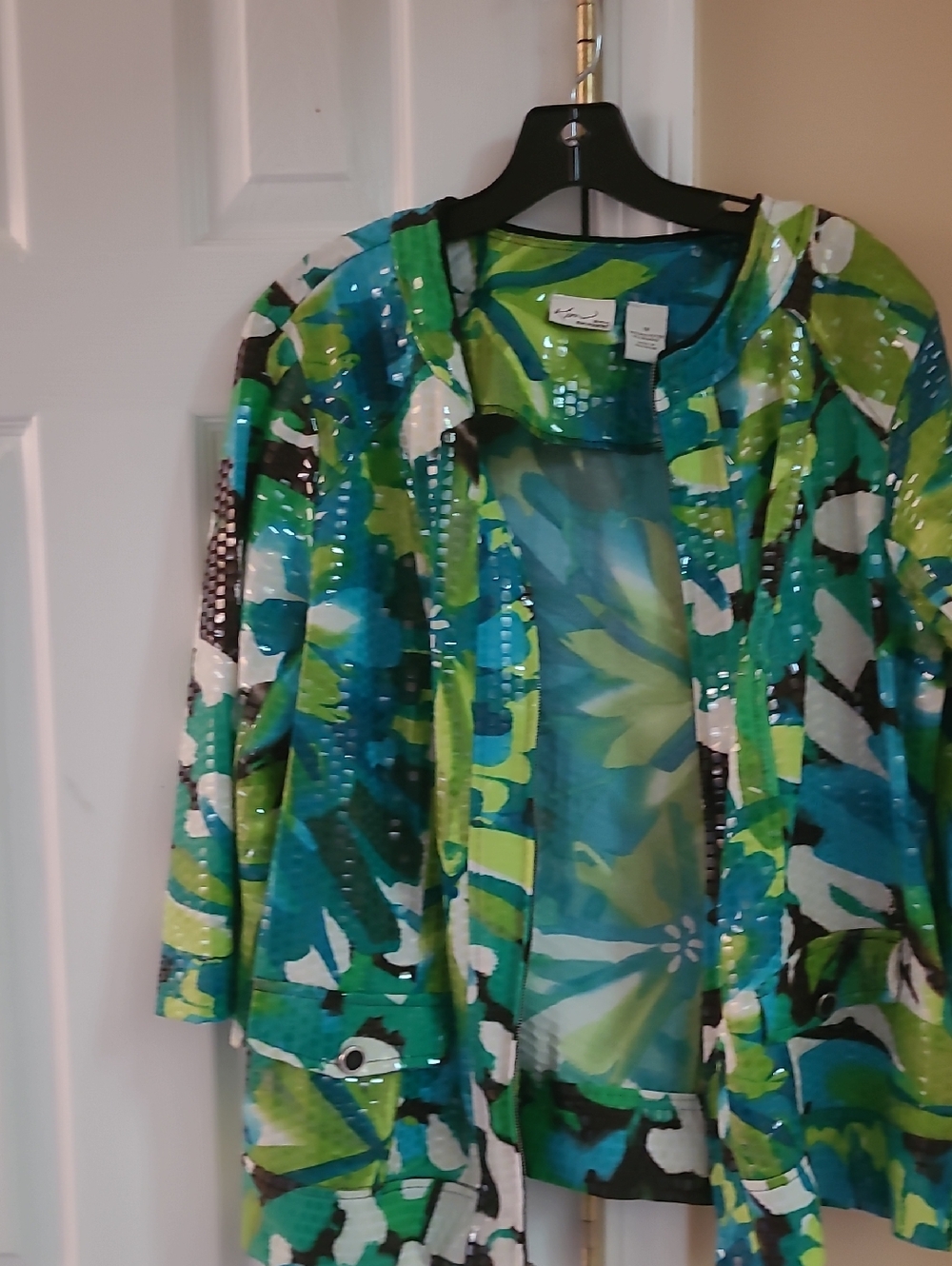 Kensie Teal, Aqua & Lime Abstract Floral Jacket